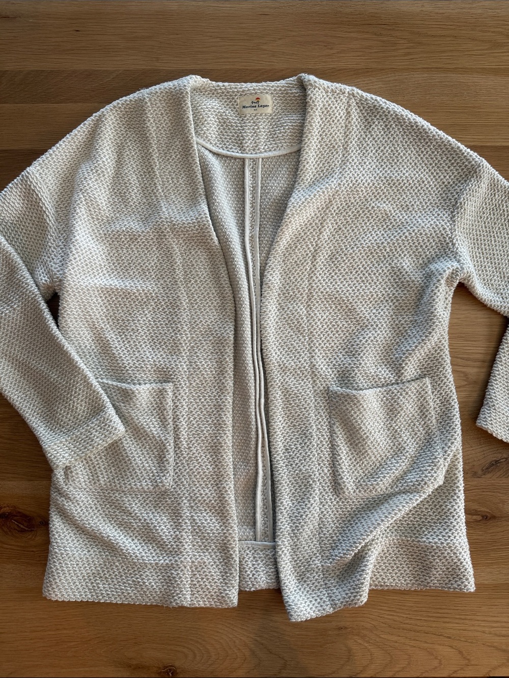 Marine Layer Cream Open-Front Knit Cardigan with Pockets